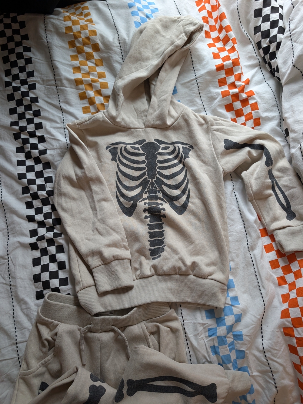 Free Planet Beige Hoodie & Jogger Pajama Set with Black Skeleton Print - Picture 2 of 5